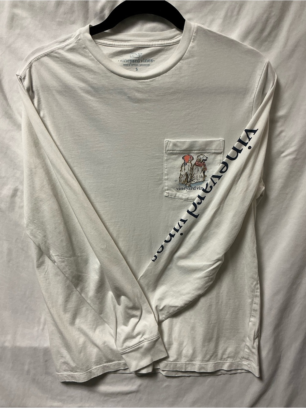 Vineyard Vines Cream Long-Sleeve Tee with Orange-Accent Dog Pocket